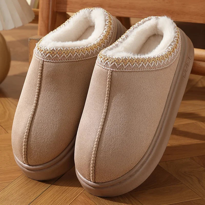 New Fluffy Platform Slippers Plush Warm Cotton Comfort Non-Slip Unisex Home Slippers
