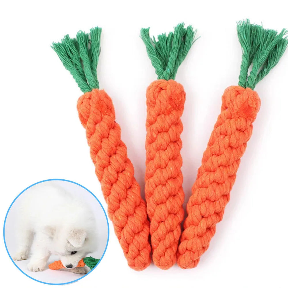 1Pcs Carrot Safe Durable Braided Dog Chew Toys Puppy Molar Cleaning Teeth Cotton Rope