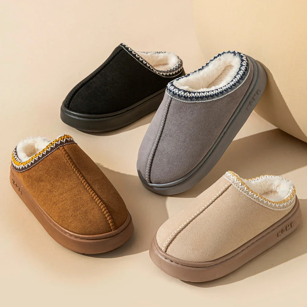 New Fluffy Platform Slippers Plush Warm Cotton Comfort Non-Slip Unisex Home Slippers