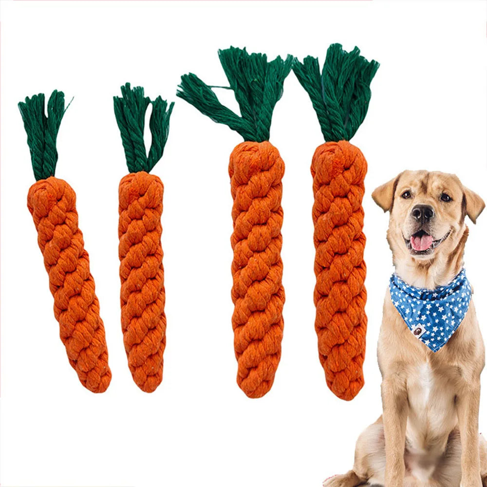 1Pcs Carrot Safe Durable Braided Dog Chew Toys Puppy Molar Cleaning Teeth Cotton Rope