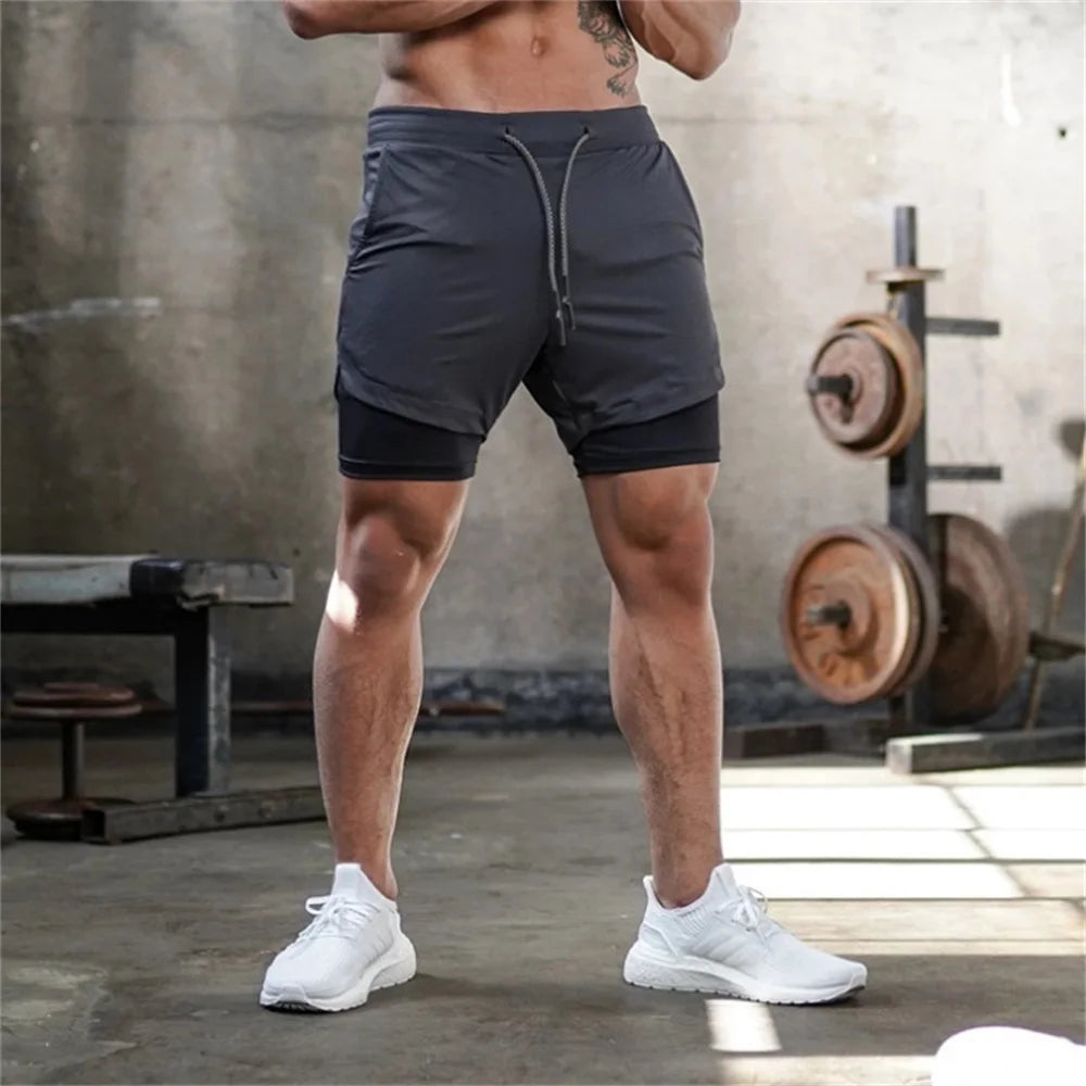 Men Double-deck 2 In 1 Quick Dry Running Shorts