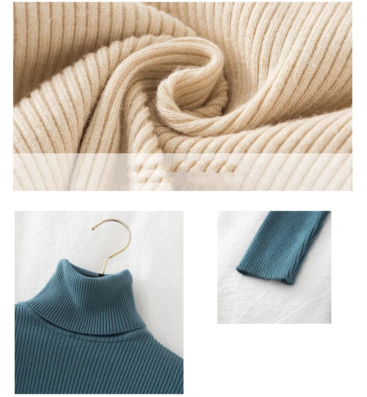 Women Turtleneck Sweater Knitted Soft Pullovers Cashmere Jumpers Top