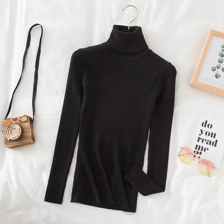 Women Turtleneck Sweater Knitted Soft Pullovers Cashmere Jumpers Top
