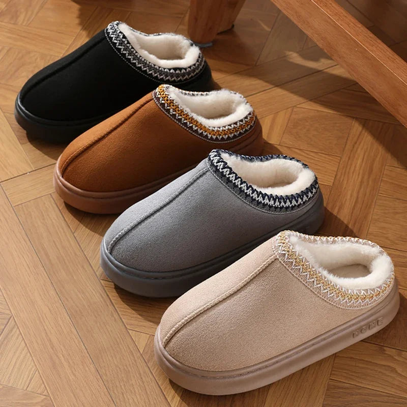 New Fluffy Platform Slippers Plush Warm Cotton Comfort Non-Slip Unisex Home Slippers