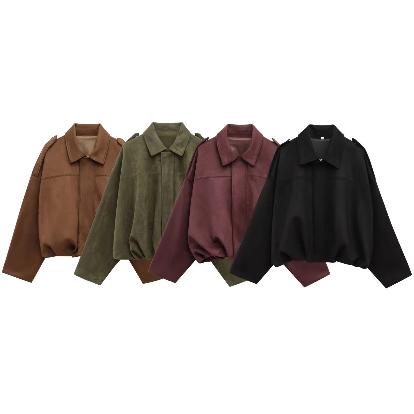 Women Suede Loose Casual Lapel Zipper Bomber Jacket