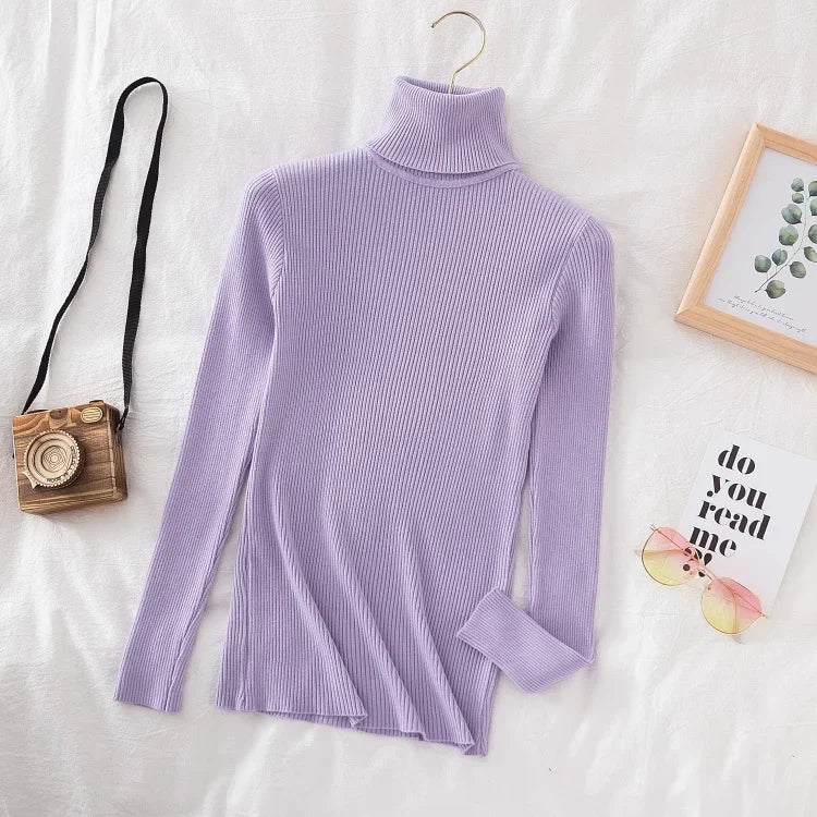 Women Turtleneck Sweater Knitted Soft Pullovers Cashmere Jumpers Top