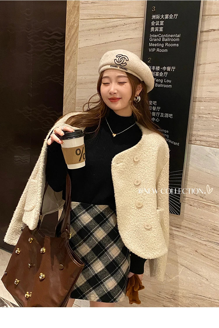 Women's Retro Turtleneck with Velvet Lining Thickened Inner Wear Thermal Knitting Pullover Sweater