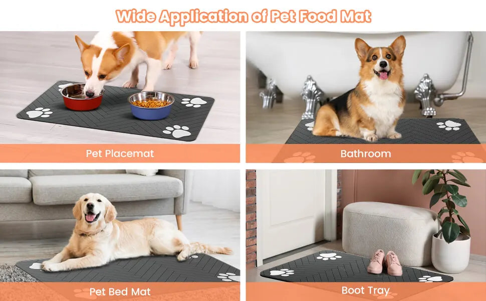 Pet Feeding Mat-Absorbent Pet Placemat for Food and Water Bowl, with Waterproof Rubber Backing & Quick Dry Material
