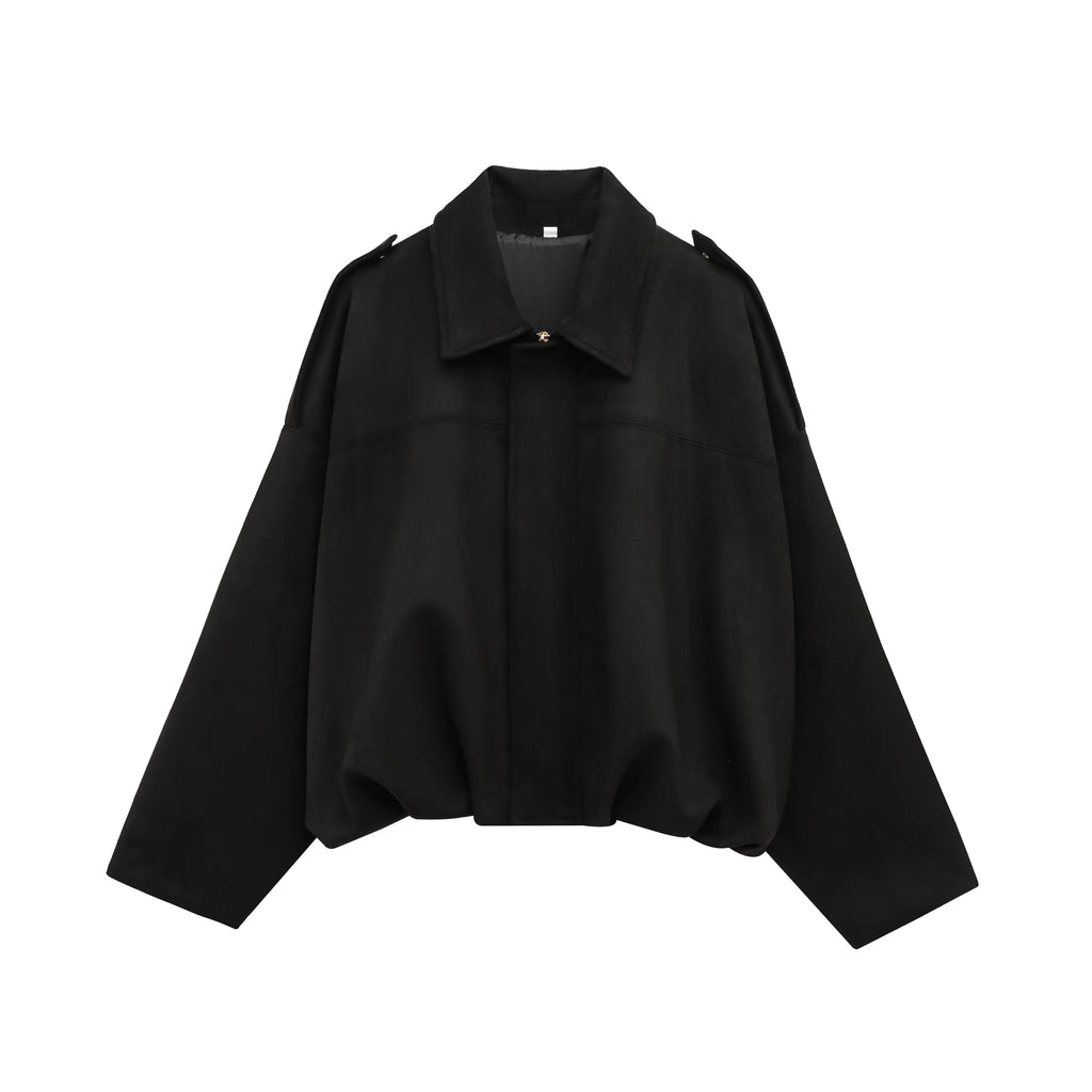 Women Suede Loose Casual Lapel Zipper Bomber Jacket