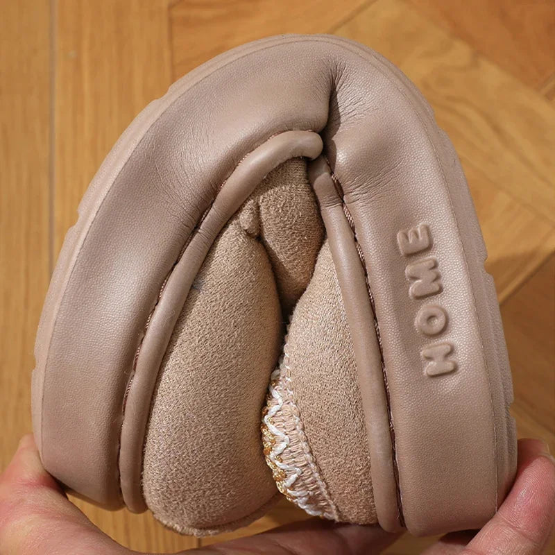 New Fluffy Platform Slippers Plush Warm Cotton Comfort Non-Slip Unisex Home Slippers