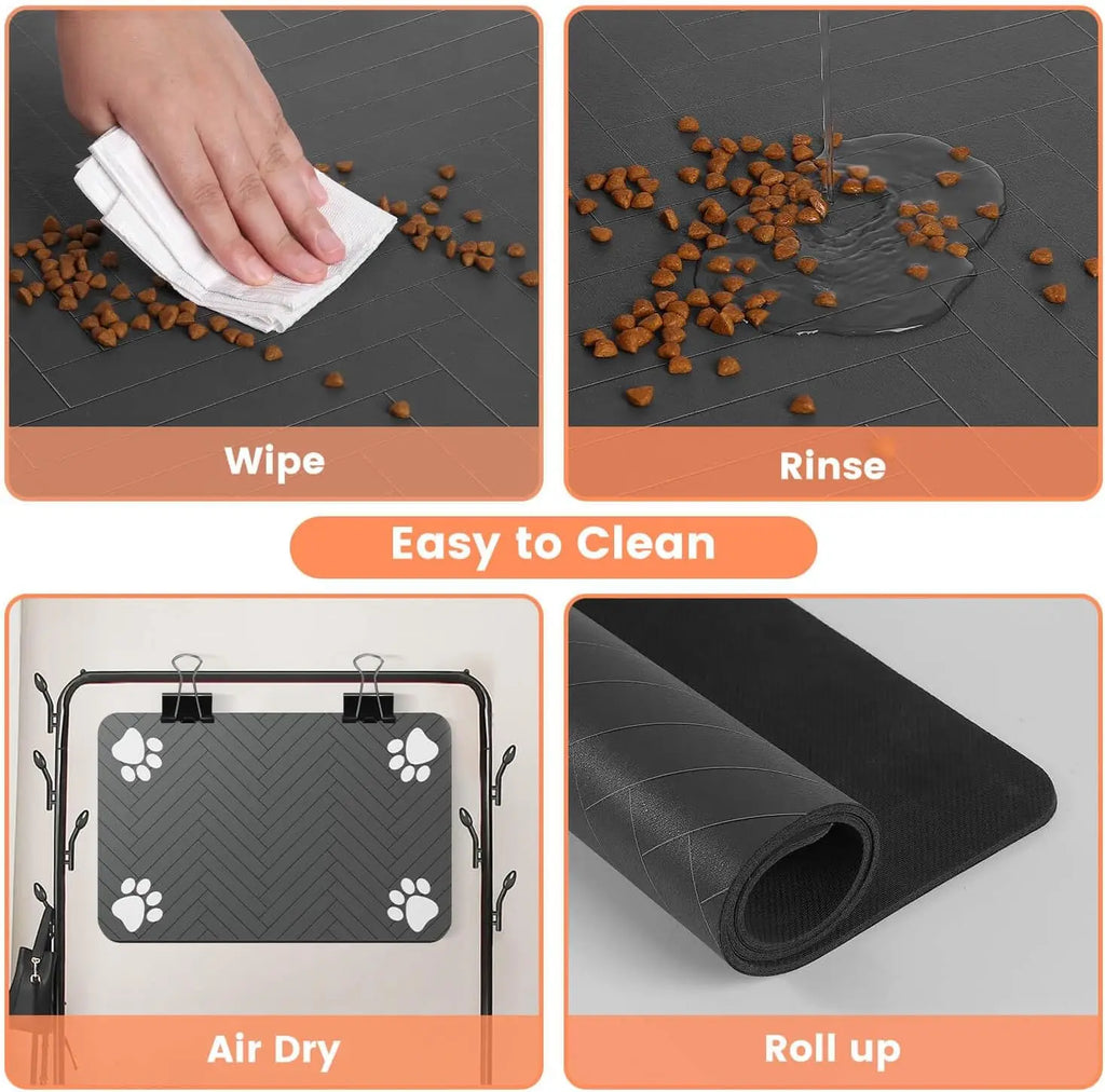 Pet Feeding Mat-Absorbent Pet Placemat for Food and Water Bowl, with Waterproof Rubber Backing & Quick Dry Material