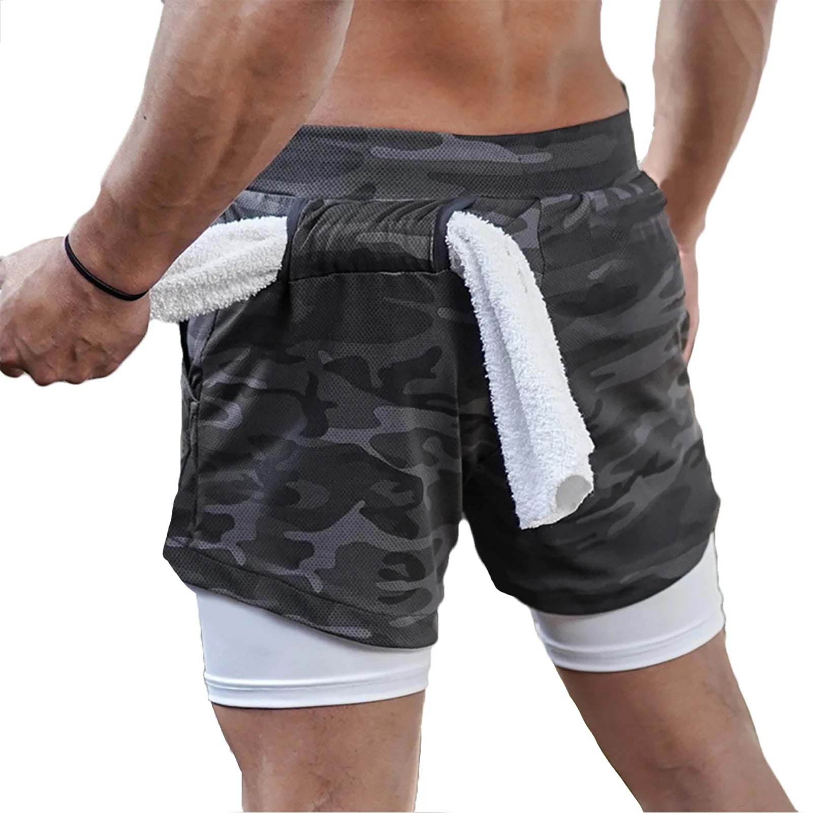 Men Double-deck 2 In 1 Quick Dry Running Shorts