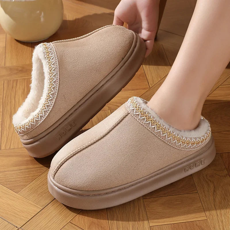 New Fluffy Platform Slippers Plush Warm Cotton Comfort Non-Slip Unisex Home Slippers
