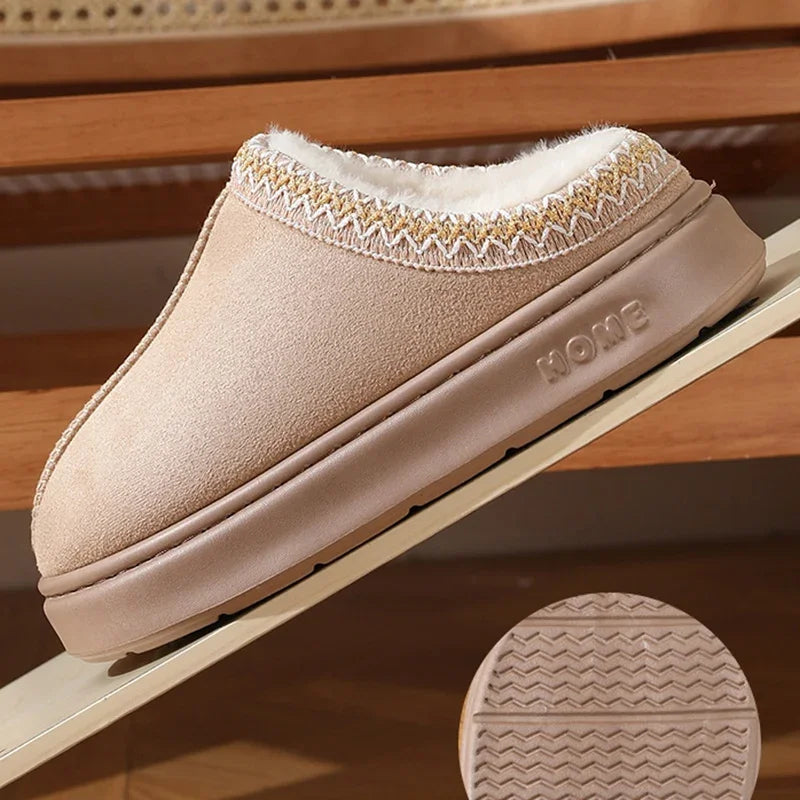 New Fluffy Platform Slippers Plush Warm Cotton Comfort Non-Slip Unisex Home Slippers