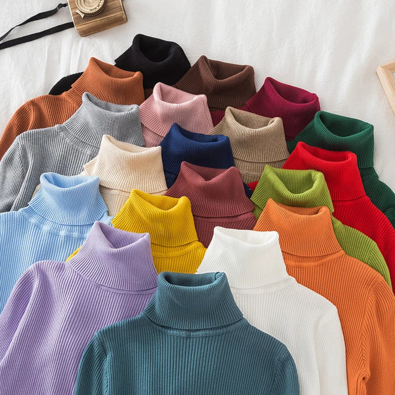 Women Turtleneck Sweater Knitted Soft Pullovers Cashmere Jumpers Top