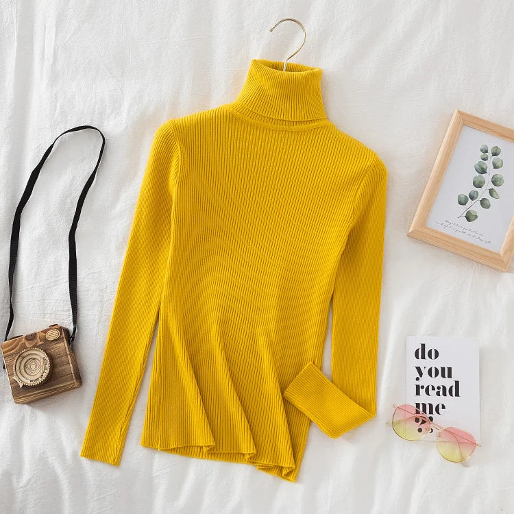 Women Turtleneck Sweater Knitted Soft Pullovers Cashmere Jumpers Top