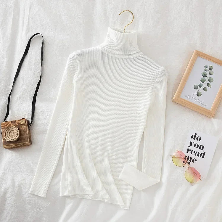 Women Turtleneck Sweater Knitted Soft Pullovers Cashmere Jumpers Top