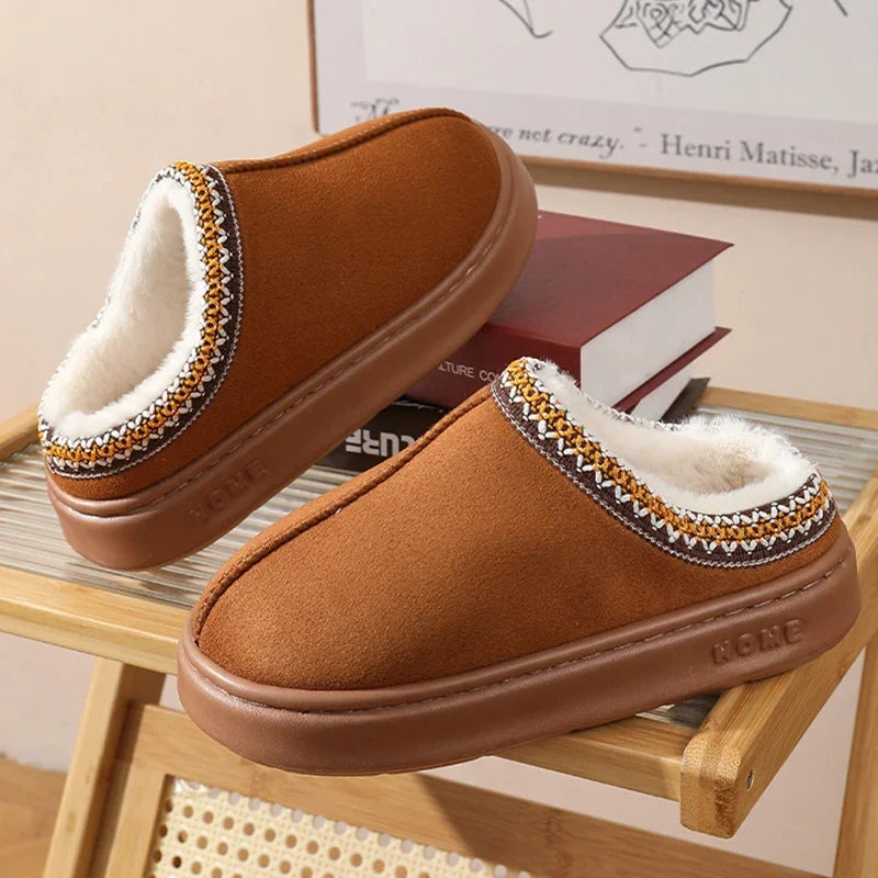 New Fluffy Platform Slippers Plush Warm Cotton Comfort Non-Slip Unisex Home Slippers