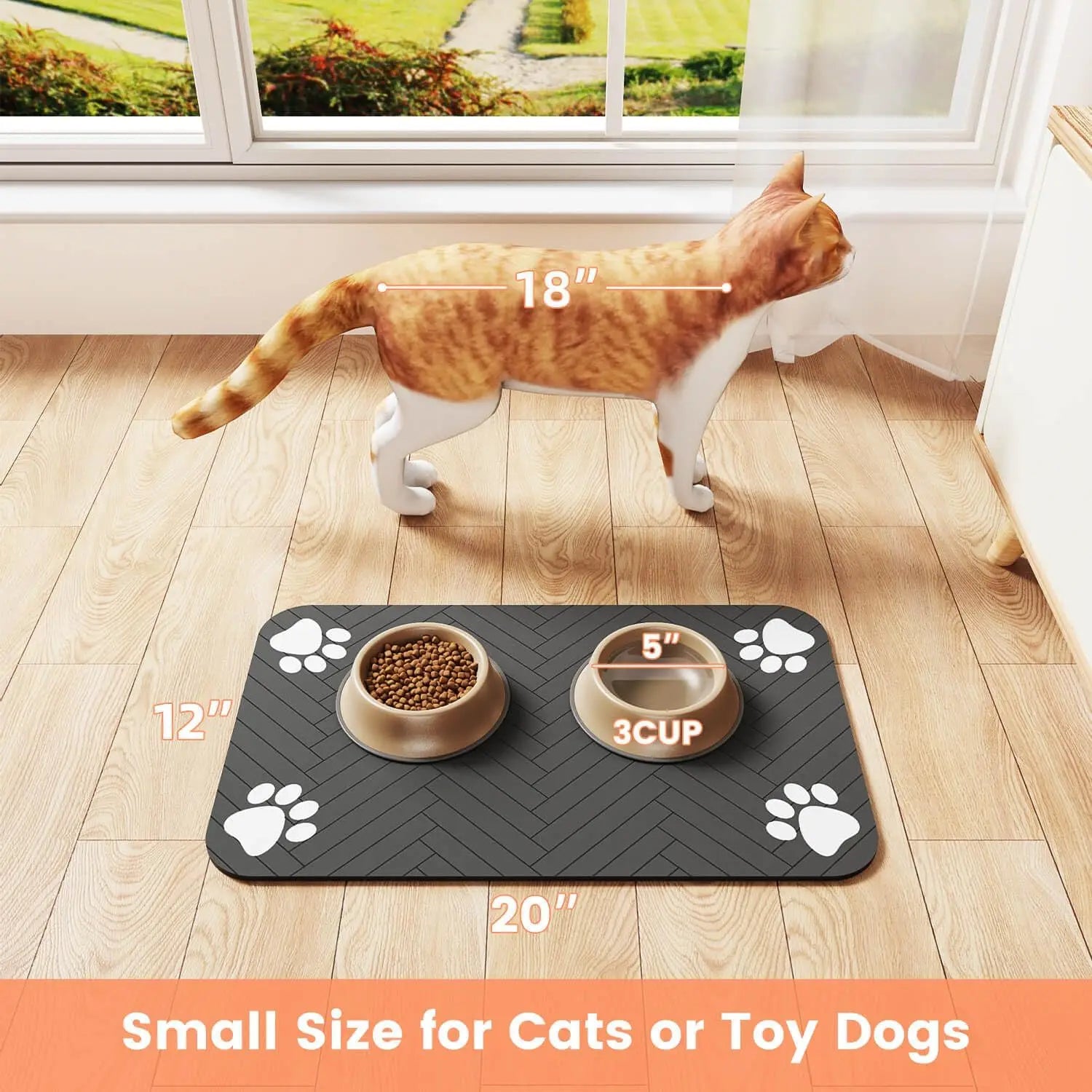 Pet Feeding Mat-Absorbent Pet Placemat for Food and Water Bowl, with Waterproof Rubber Backing & Quick Dry Material