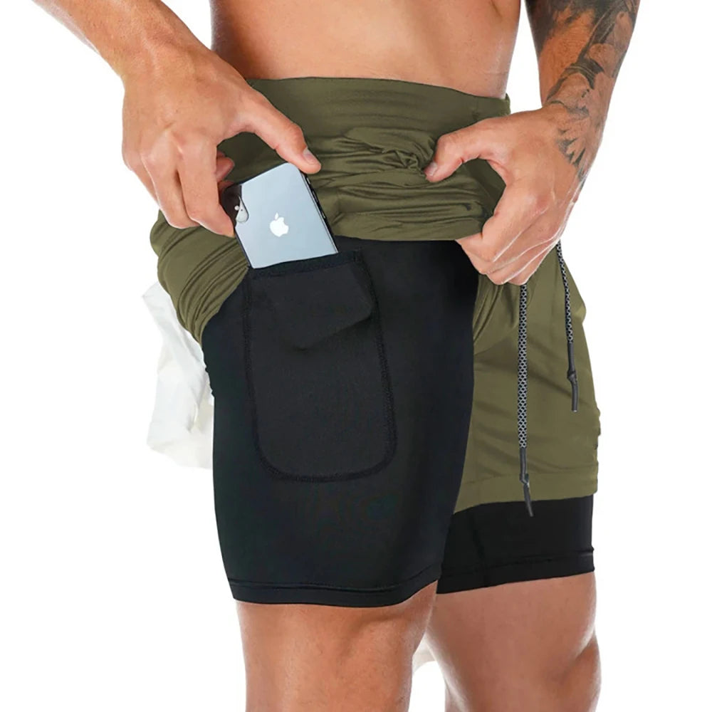 Men Double-deck 2 In 1 Quick Dry Running Shorts