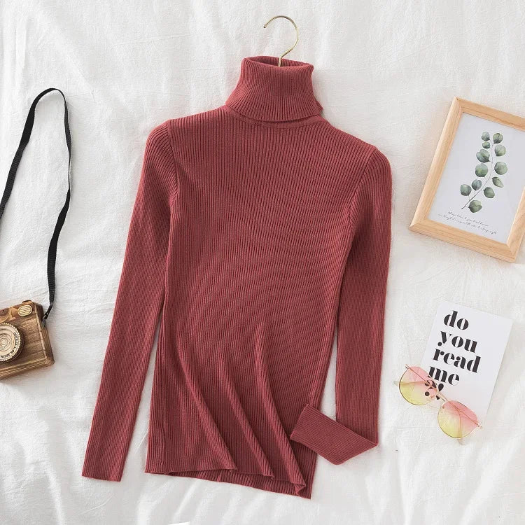 Women Turtleneck Sweater Knitted Soft Pullovers Cashmere Jumpers Top