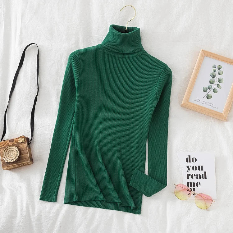 Women Turtleneck Sweater Knitted Soft Pullovers Cashmere Jumpers Top