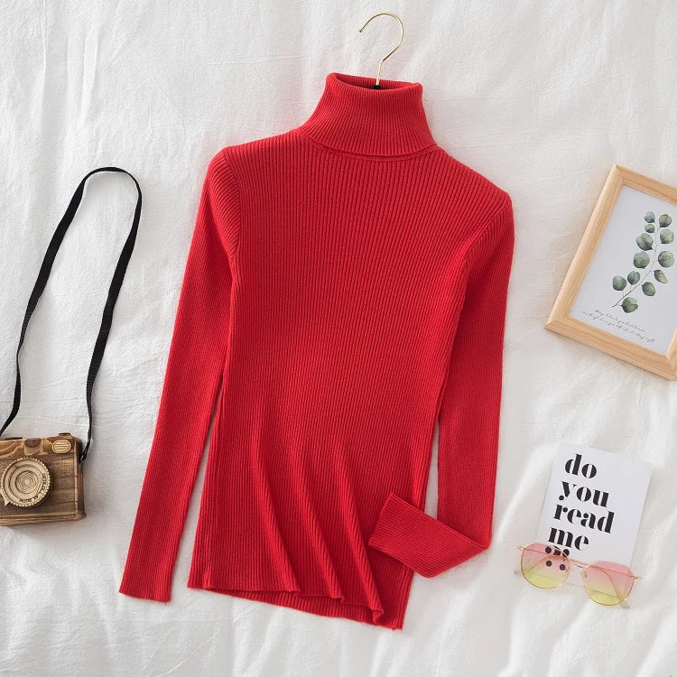 Women Turtleneck Sweater Knitted Soft Pullovers Cashmere Jumpers Top