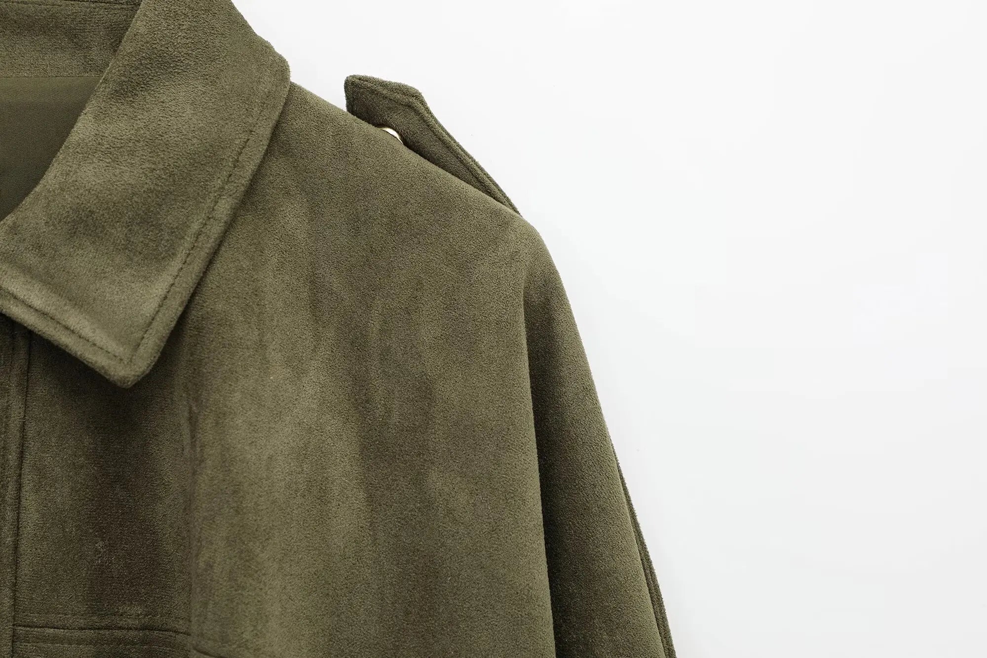 Women Suede Loose Casual Lapel Zipper Bomber Jacket