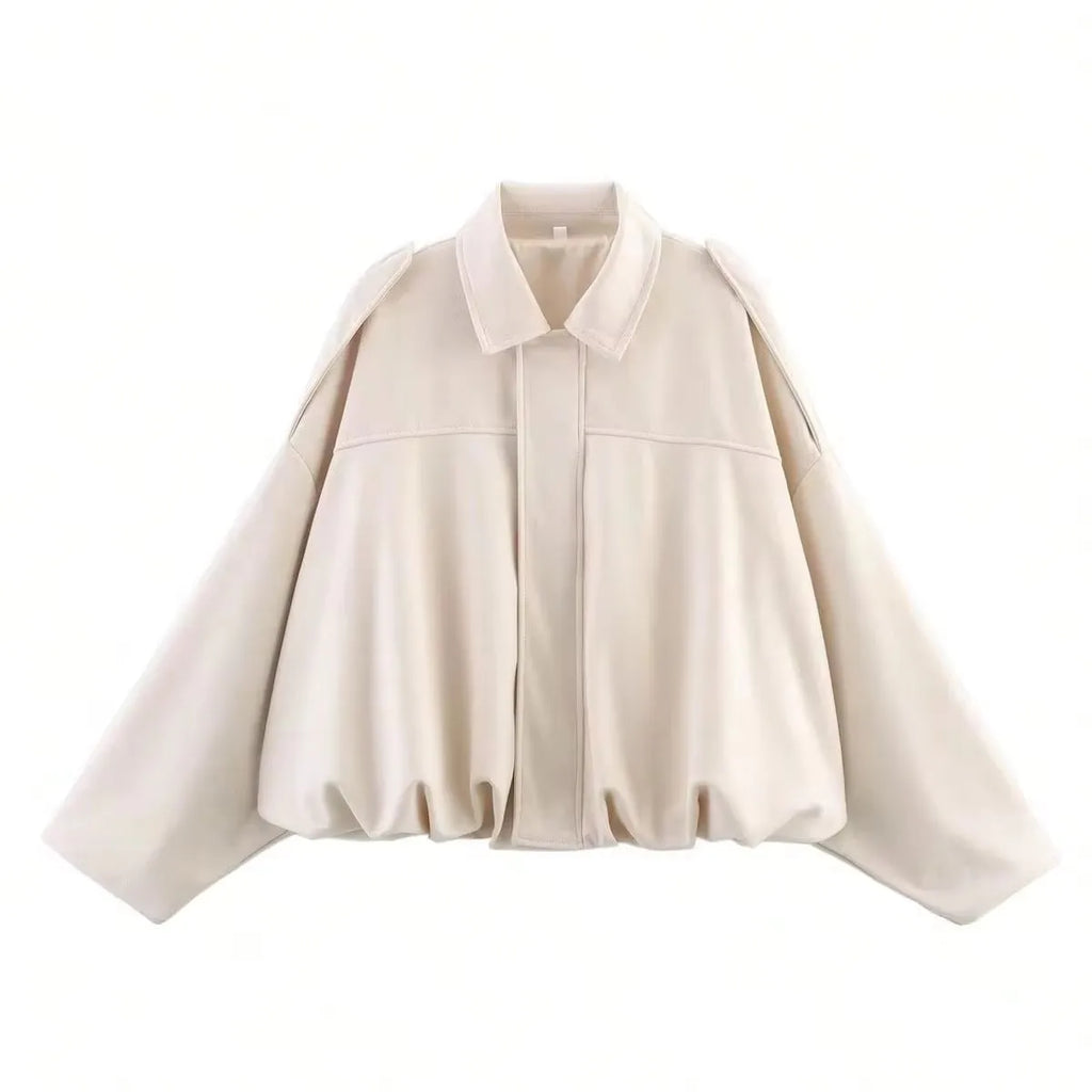 Women Suede Loose Casual Lapel Zipper Bomber Jacket