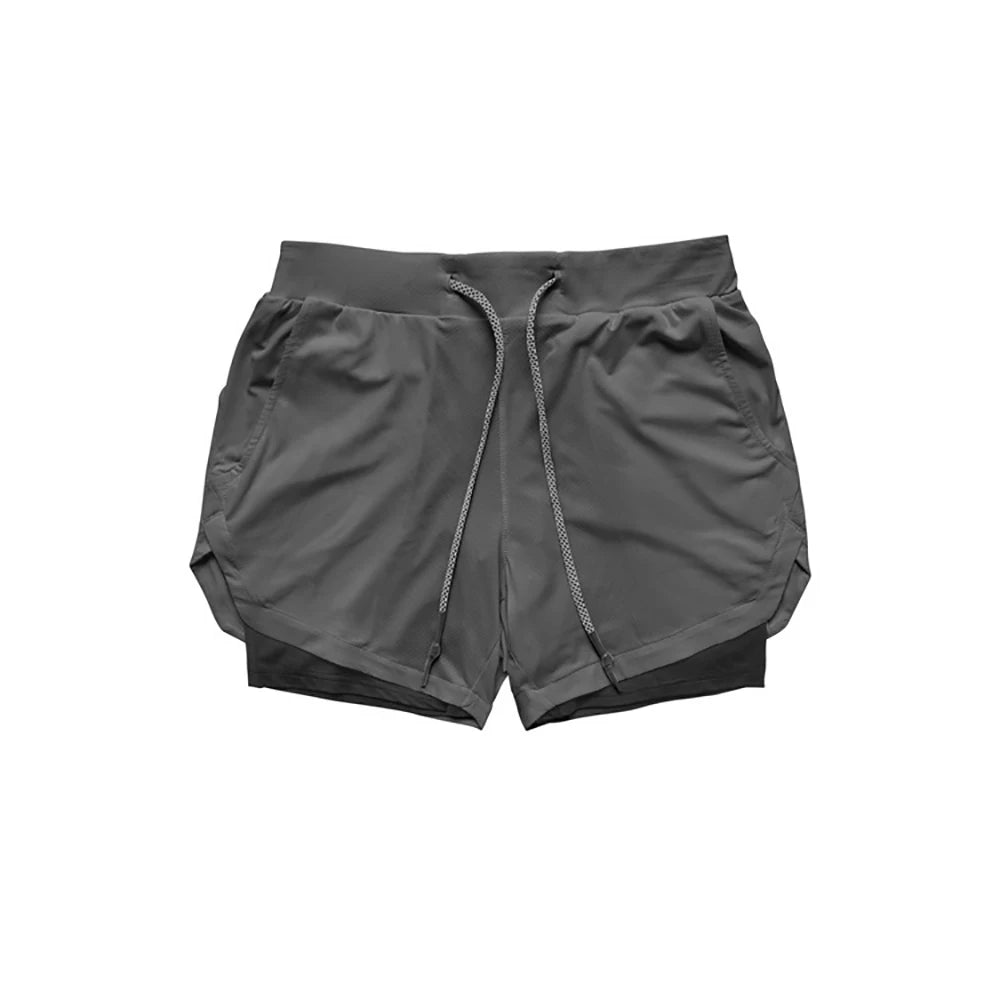 Men Double-deck 2 In 1 Quick Dry Running Shorts