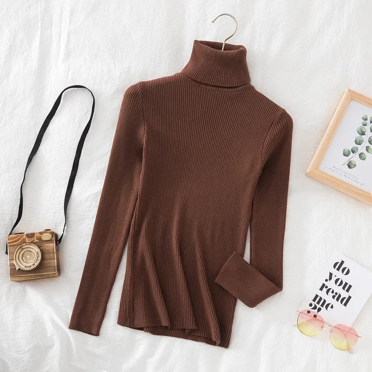 Women Turtleneck Sweater Knitted Soft Pullovers Cashmere Jumpers Top