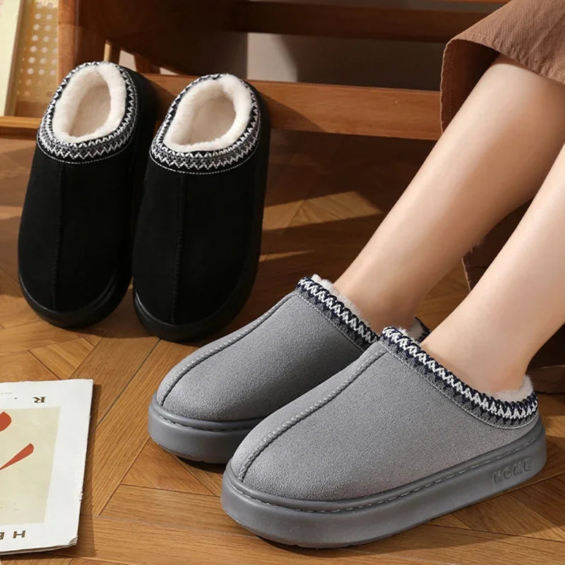 New Fluffy Platform Slippers Plush Warm Cotton Comfort Non-Slip Unisex Home Slippers