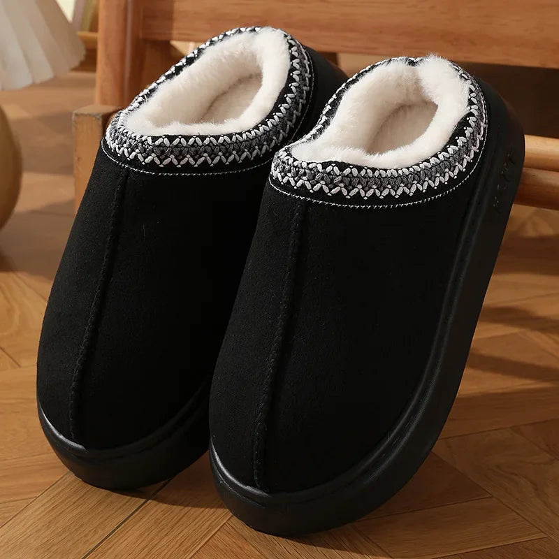 New Fluffy Platform Slippers Plush Warm Cotton Comfort Non-Slip Unisex Home Slippers