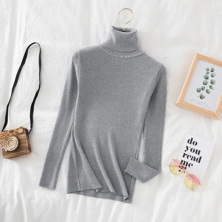 Women Turtleneck Sweater Knitted Soft Pullovers Cashmere Jumpers Top