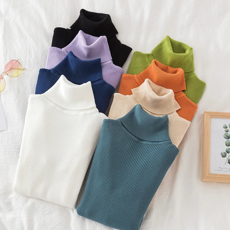 Women Turtleneck Sweater Knitted Soft Pullovers Cashmere Jumpers Top