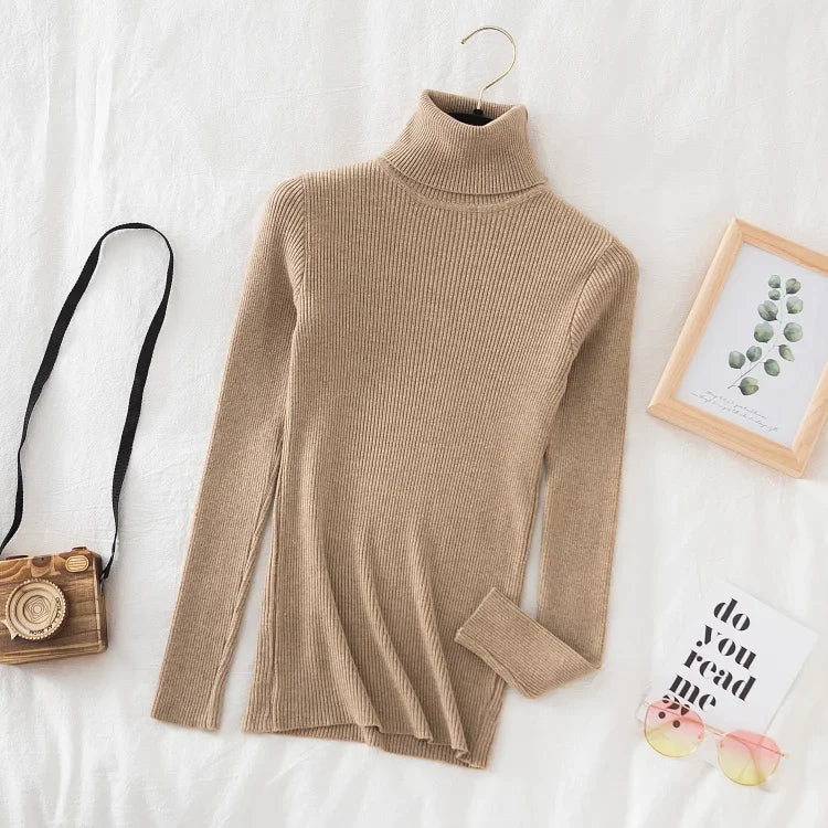 Women Turtleneck Sweater Knitted Soft Pullovers Cashmere Jumpers Top