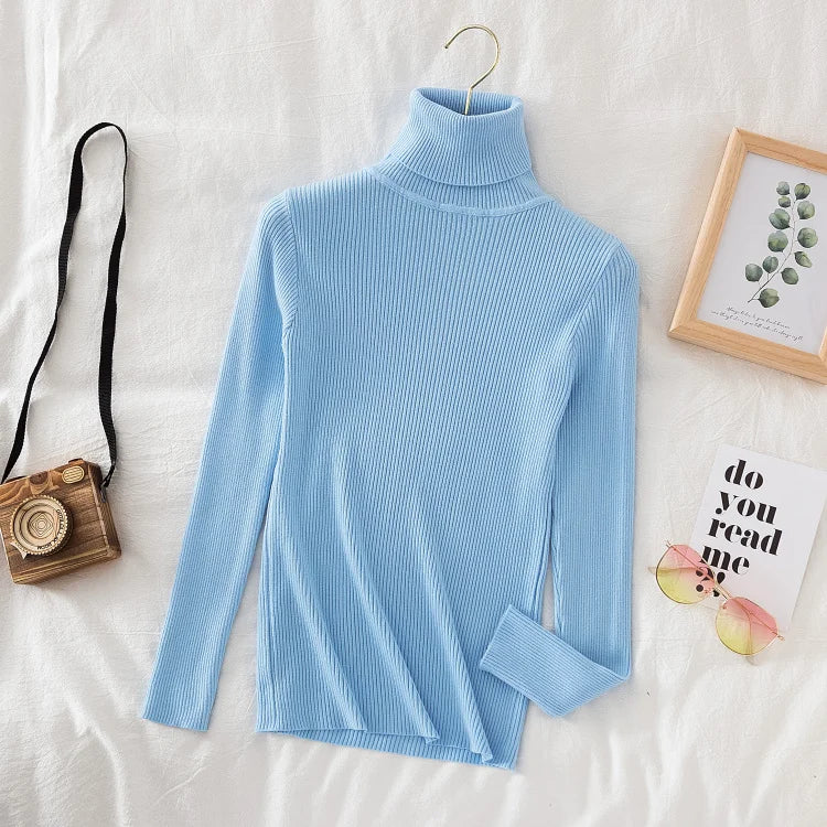 Women Turtleneck Sweater Knitted Soft Pullovers Cashmere Jumpers Top