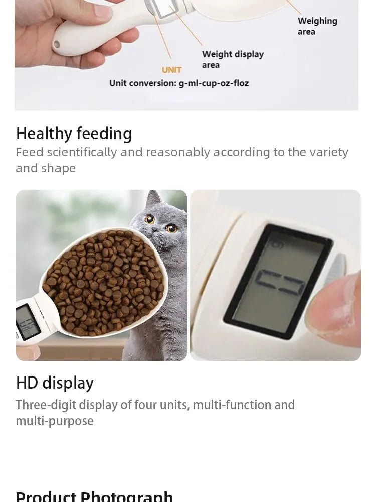 Pet Food Scale LCD Electronic Precision Weighing Tool Dog Cat Feeding Food Measuring Spoon Digital Display