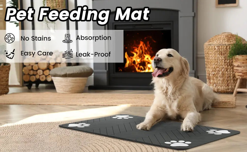 Pet Feeding Mat-Absorbent Pet Placemat for Food and Water Bowl, with Waterproof Rubber Backing & Quick Dry Material