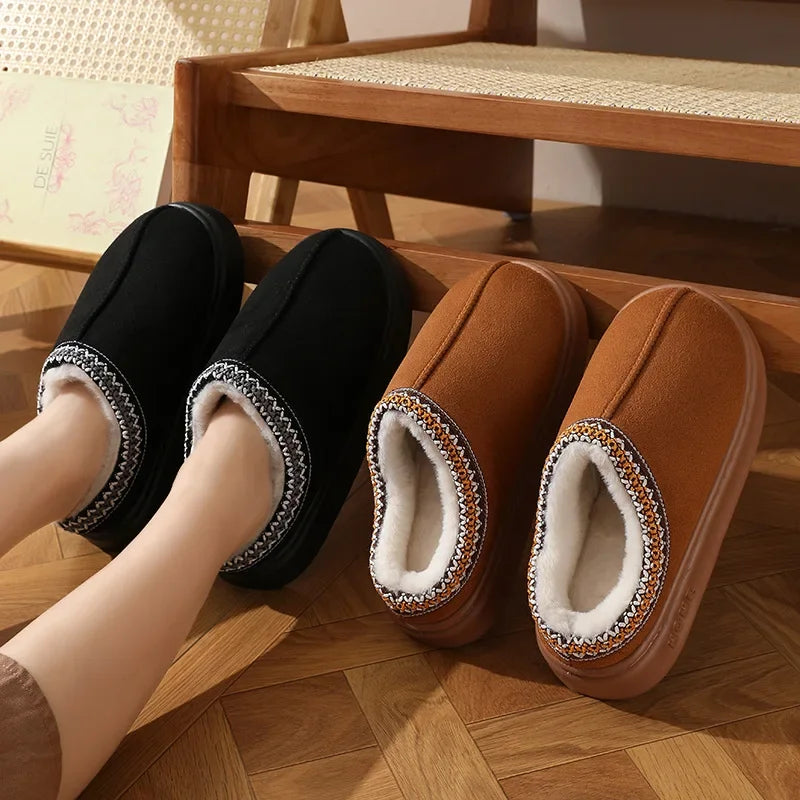 New Fluffy Platform Slippers Plush Warm Cotton Comfort Non-Slip Unisex Home Slippers