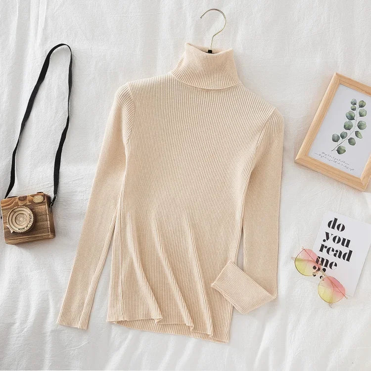 Women Turtleneck Sweater Knitted Soft Pullovers Cashmere Jumpers Top