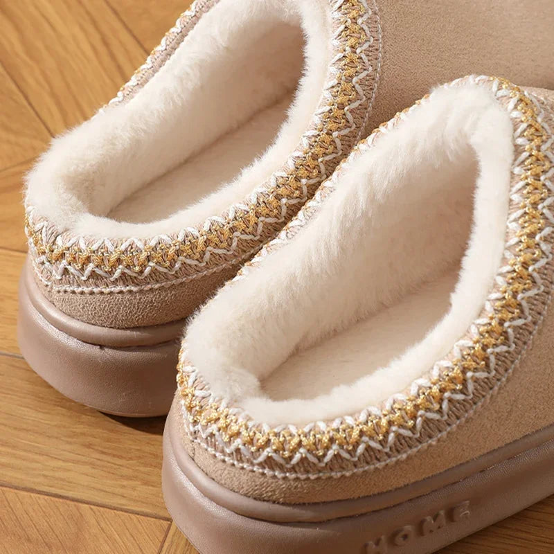 New Fluffy Platform Slippers Plush Warm Cotton Comfort Non-Slip Unisex Home Slippers