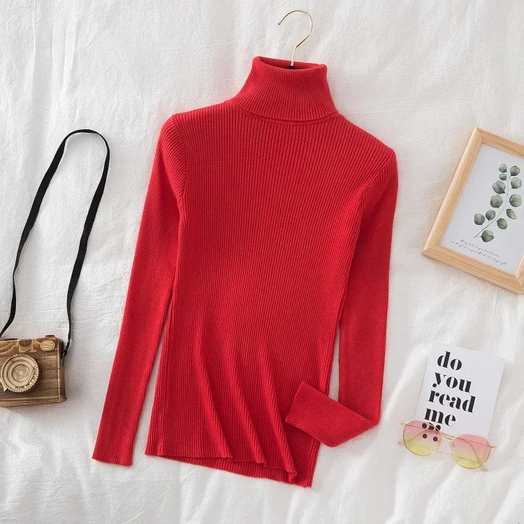 Women Turtleneck Sweater Knitted Soft Pullovers Cashmere Jumpers Top