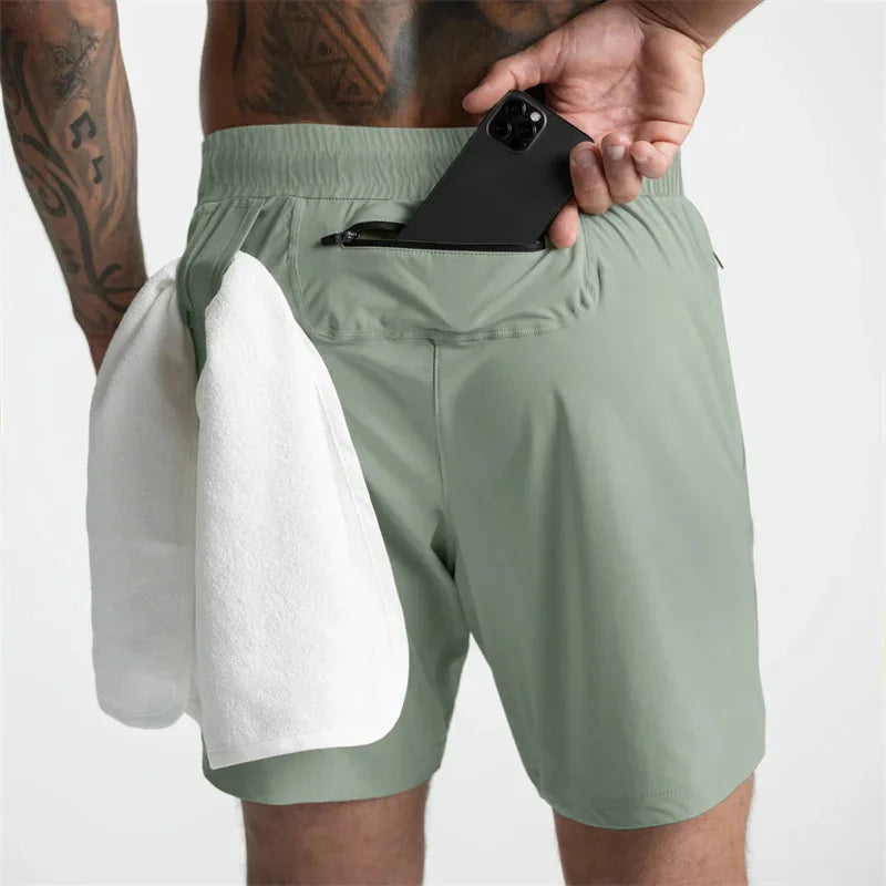 Men Running Breathable Quick Dry Sportswear multi-pocket Shorts