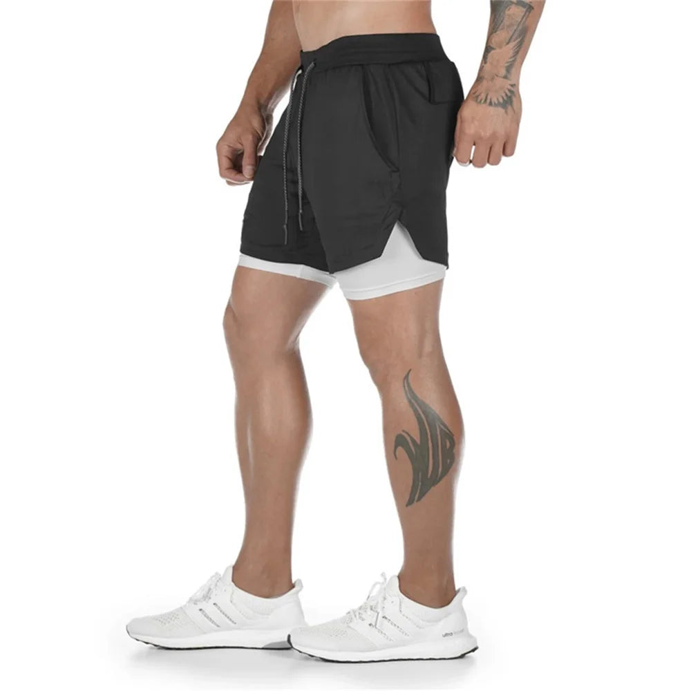Men Double-deck 2 In 1 Quick Dry Running Shorts