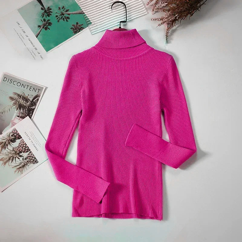 Women Turtleneck Sweater Knitted Soft Pullovers Cashmere Jumpers Top