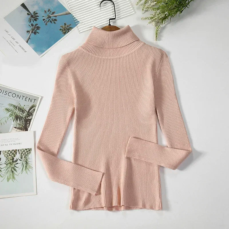 Women Turtleneck Sweater Knitted Soft Pullovers Cashmere Jumpers Top