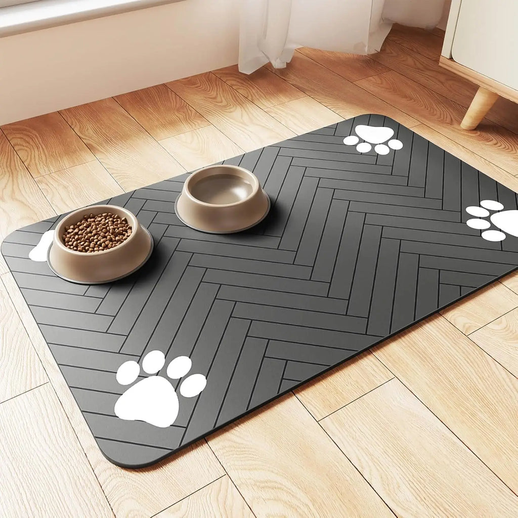 Pet Feeding Mat-Absorbent Pet Placemat for Food and Water Bowl, with Waterproof Rubber Backing & Quick Dry Material