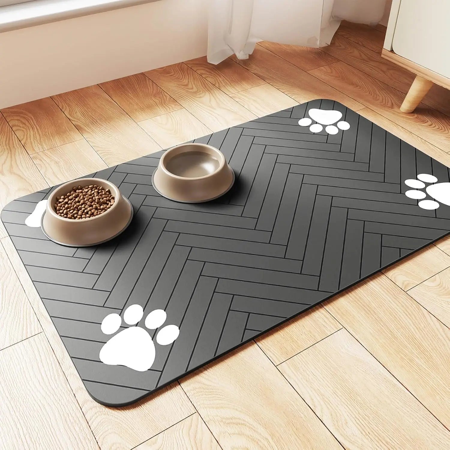 Pet Feeding Mat-Absorbent Pet Placemat for Food and Water Bowl, with Waterproof Rubber Backing & Quick Dry Material