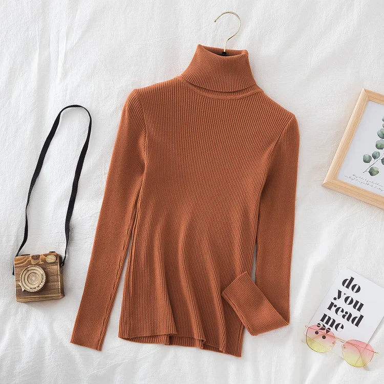Women Turtleneck Sweater Knitted Soft Pullovers Cashmere Jumpers Top